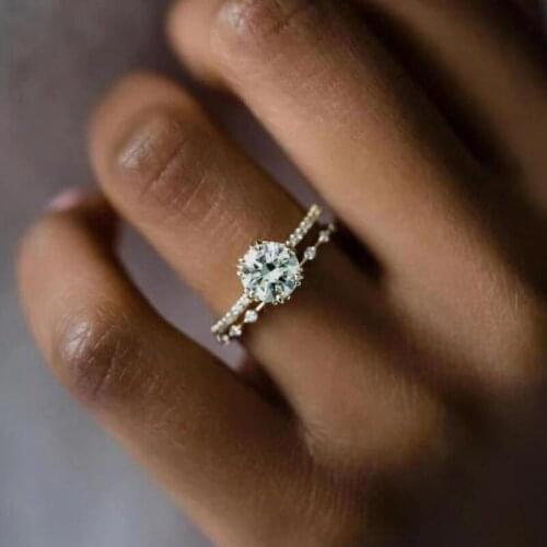 2020 New 2 Pcs/Set Bohemia Simple Round Zircon Rings For Women Trendy Gold Color Female Jewelry Boho Party Valentine Gifts