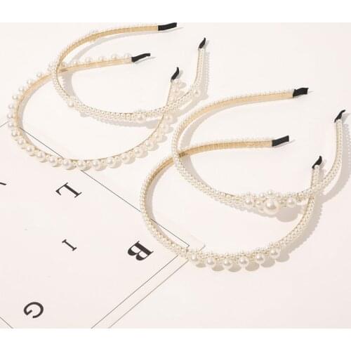 Elegant Full Pearls Hair Hoop Female Fashion Hair Accessories Simple Style Headwear Bow Flower Headband Fashion Wedding Jewelry