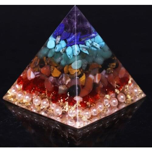 Orgonite Seven Chakra Energy Pyramid Aura Divination Supplies Yoga Meditation Ornaments Resin Craft EMF Protection Lucky Stone