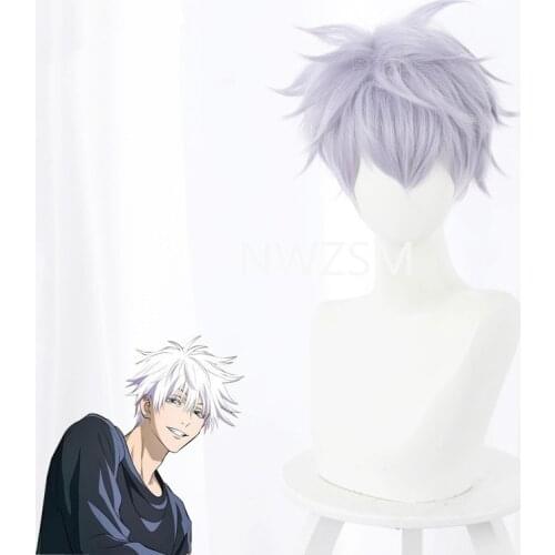 Gojo Satoru Cosplay Wigs Anime Jujutsu Kaisen Gojo Short Heat Resistant Synthetic Hair with Wig Cap Party Wig Without Eye Patch
