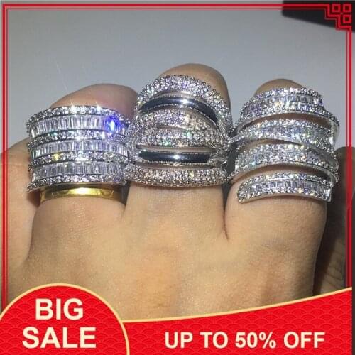 Handmade Big Finger ring Silver color 5A AAAAA Cz Cross Engagement wedding band rings for women men Jewelry Gift