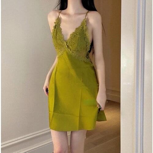 Sexy Green Dress Women Camisole Summer Light Dresses 2021 Lace Mini Y2k Dress Outfits Vintage Robe Club White Dress Girl Fernan