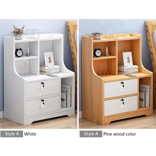 Nordic Simple And Stylish Wood Nightstands Dresser Bedside End Table Bedroom Furniture Night Stand+ Lock key 3 Drawer Bedroom