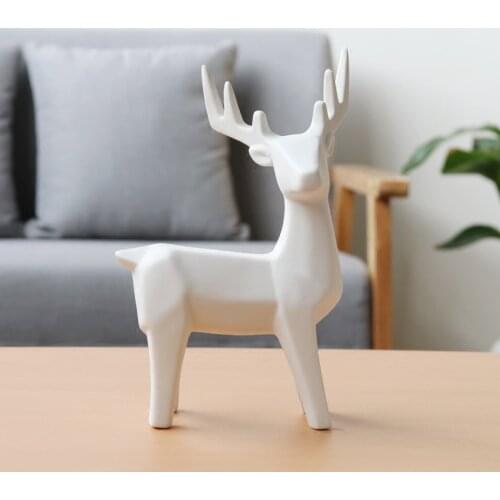 1pc White Deer Statue Matt Ceramic Reindeer Figurine Home Decorative Centerpiece Animal Elk Sculpture Ornament