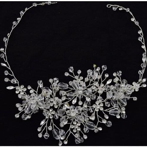 Rose Gold Rhinestone Blossoms Beaded Headband color Metal Crystal Wedding Hairpiece Bridal Hair Vine Accessories Tiara Jewelry