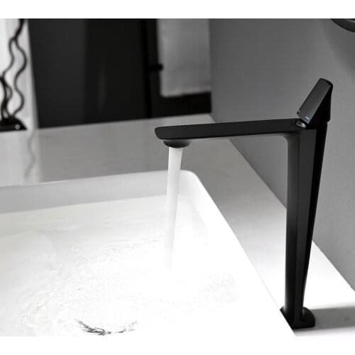 Bathroom Basin Faucets Blacked Hot Cold Mixer Tap Black Paint Operation Bathroom Basin Tap High Faucets