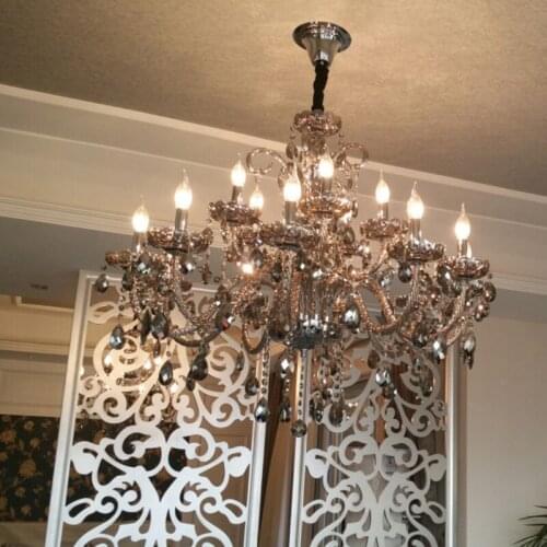 Villa Parlor Antique Smoke crystal Chandelier ceiling fixtures led Lustre Foyer E14 led glass Chandelier for Living Room Lampara
