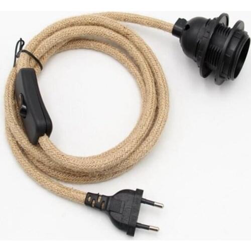 Vintage Style Hemp Cord Covered Power Cord With Europe Plug Switch And E27 Vintage Bulb Lamp Holder Cord Sets