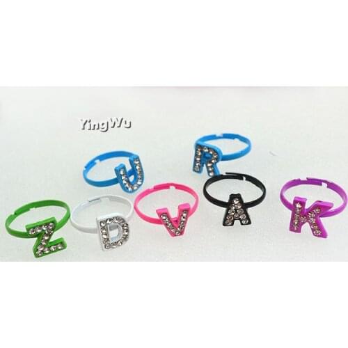 Yingwu 30pcs Fashion Handmade Name A-Z Initial Ring For Women Girl Resin Rhinestone Crystal Letter Ring Jewelry Drop Shipping