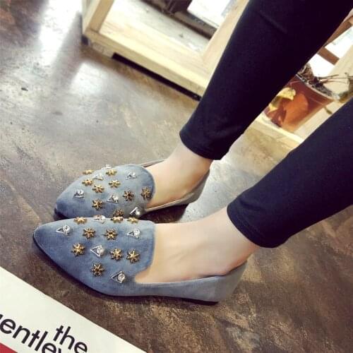 Plus size Leather Women Flat Ballet Shoes Bling Crystal Pointed Toe Flats Shoes Elegant Lady shoes wedding shoes W33-52