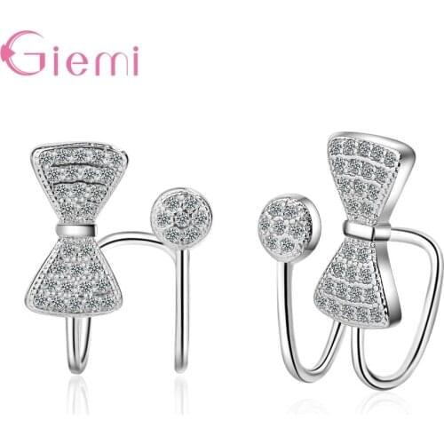 Women 925 Sterling Silver Clip Earrings Korean Style Trend Design Bowknot Good Quality Cubic Zirconia Type Earing Jewelry