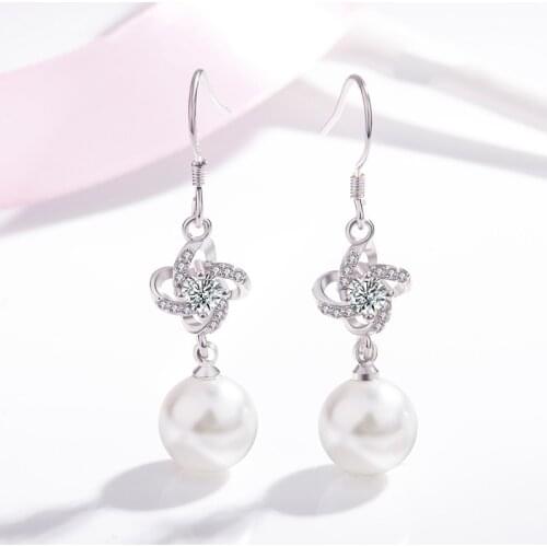 Romantic Pearl Jewelry Silver 925 Drop Earrings for Women Wedding Classic Ball Luxury Gifts