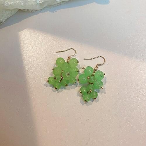 Origin Summer Sweet Green Grape Dangle Drop Earrings for Women Gold Hook Natural Stone Fruit Hanging Earring Holiday Jewelry