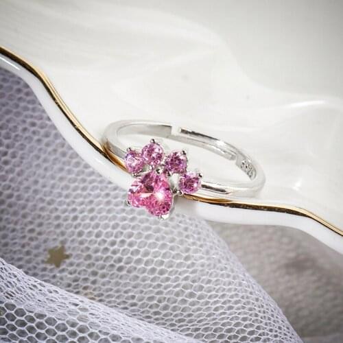 Cute Bear Paw Cat Claw Opening Adjustable Ring For Women Romantic Wedding Band Ring Crystal CZ Lovely Ring Jewelry Gifts