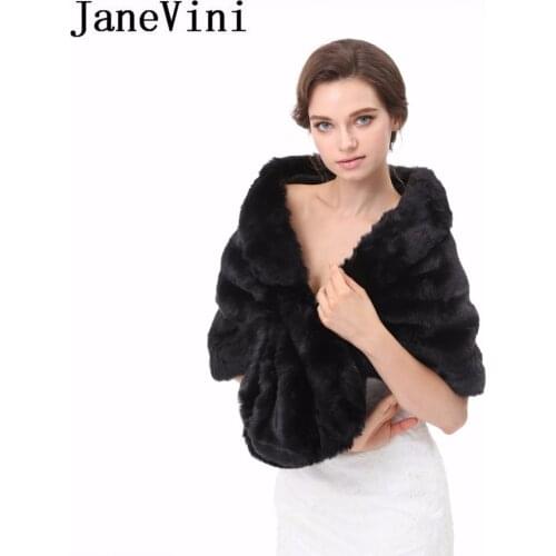 JaneVini 2018 Winter Faux Fur Wrap Bolero Black Wedding Bridal Shawl Gray White Cape For Brides Accessories Mariage Chales Boda
