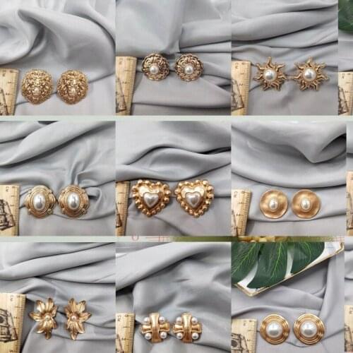 1 Pair Flower Heart Stud Earrings For Women Gift Jewelry Fashion Simple Vintage Lion Head Animal Plant Geometric Pierced Earring