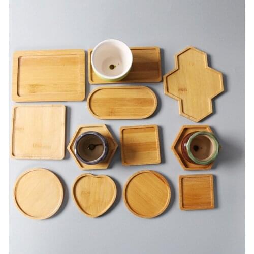 1PC Simple Style Bamboo Wood Tray Hexagon Rectangle Round Square Flowerpot Base Planters Pot Stander Succulents Bonsai Holder