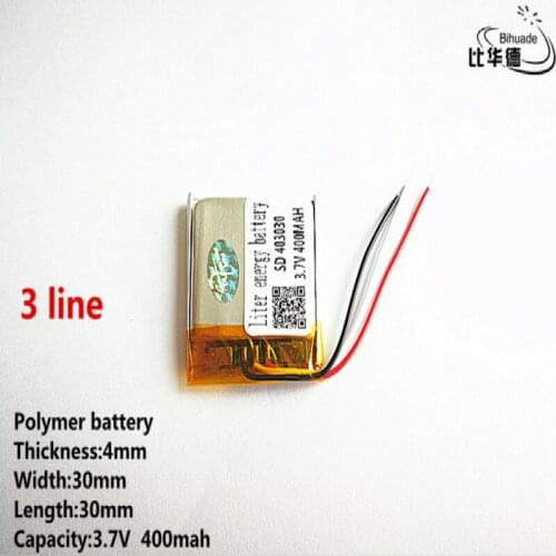 10pcs/lot 3 line Good Qulity 3.7V,400mAH,403030 Polymer lithium ion / Li-ion battery for TOY,POWER BANK,GPS,mp3,mp4