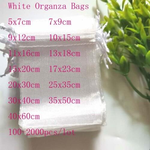 100 Pcs/Lot White Drawstrings Organza Bags Jewelry Bags Gift Package Bags Christmas Wedding Bags Yarn Pouch