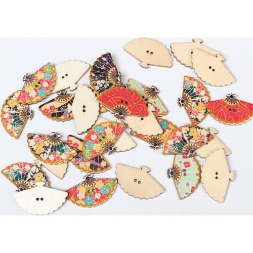 20 PCs Wooden Fan Buttons for Scrapbooking Crafts DIY Clothing Sewing Luggage Handmade Accessories Button Decoration