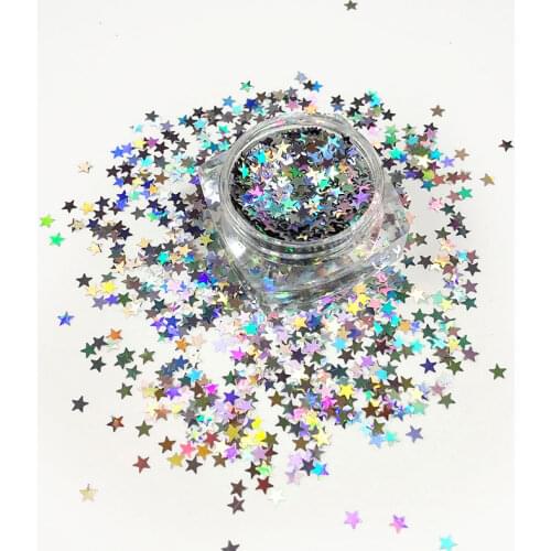 Stars Shape Glitter, 3mm Holographic Laser Silver Flakes Big Size Best Effect for for Nail Polish Art Glitter Craft decorations