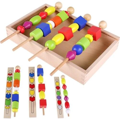 Baby toy early learning educational wooden toys montessori bead sequencing blocks set beads string math toy shapes Matching game