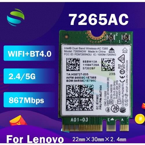 Dual Band Wireless-AC 7265NGW AC 7265NGW 7265AC 2X2 NGFF 867Mbps+BT4.0 Wlan Card 00JT464 04X6030 for Thinkpad T450 X250 W550