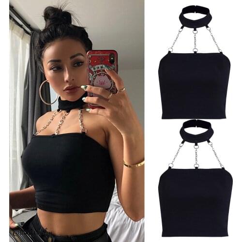 E-girl Punk Style Choker Halter Top Black Women Sexy Y2K Fashion Slim Cami Backless Buckle Top 90s Summer Tank Tops