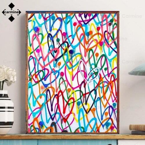 Heart-Shaped Graffiti Canvas Poster Colorful Geometric Line Canvas Painting Artist Wall Art Pictures for Bedroom Decor Frameless
