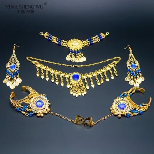 Belly Dancing Indian Accessories Set Women Belly Dance Rhinestone Necklace Earrings Jewelry Set Belly Dance Accessory Wholesale