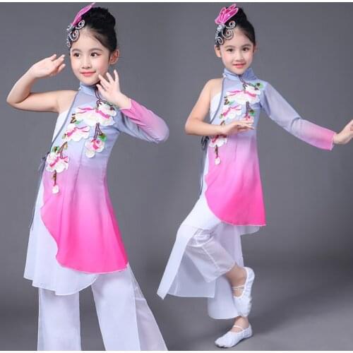 Chinese Traditional Ethnic Dance Costumes Elegant Yangko Dance Clothes Classical Fan Dance Performance Costumes for Girls