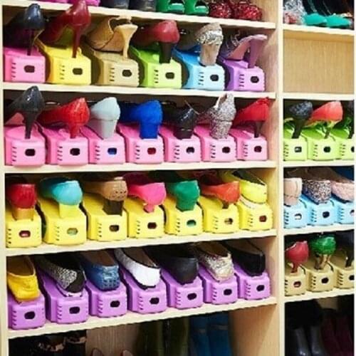 High Quality Living Room Shoe Box Adjustable Double Shoe Rack Plastic Storage Bag Box Living Room Organizer Gadget