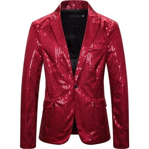 Shiny Red Sequins Nightclub Blazer Men 2021 Brand Slim Fit Single Button Suit Jacket Men Party Prom Stage Singers Blazer Hombre