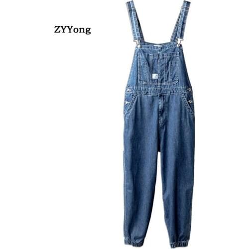 Overalls Men Jumpsuit Casual Romper 2021 Joggers Loose Bib Jeans Pants Streetwear Fashion Solid Color Suspenders Blue Trousers