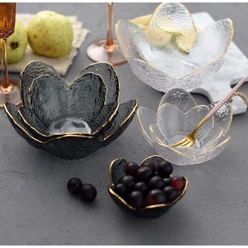 Nordic Home Decoration Gold Inlay Dry Fruit Bowls Decorative Crystal Glass Fruit Bowl Dessert Bowl Salad Bowl Baby Snack Bowl