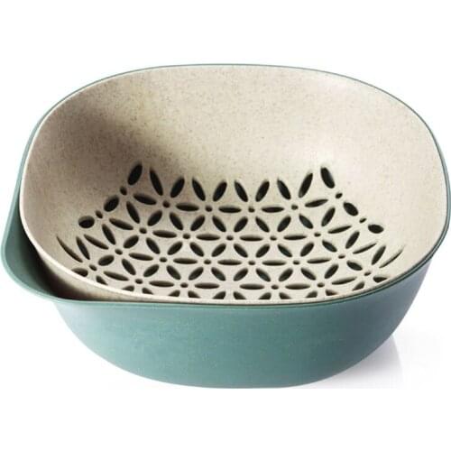 New Wheat Straw Basket Double Layer Kitchen Vegetable Fruit Basket Basin Drain Waterlogging Wash Laden for Soaking Cleaning