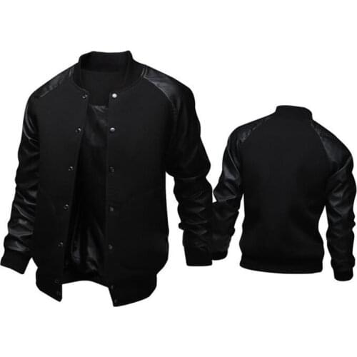 New Trend Black College Baseball Jacket Men/Boy Veste Homme Casual Pu Leather Sleeve Mens Sweatshirt Varsity Jackets For Fall