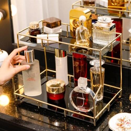 Nordic Luxury Makeup Organizer Jewelry Lipstick Perfume Storage Tray Large-Capacity Cosmetic Storage Box Desktop Finishing Shelf
