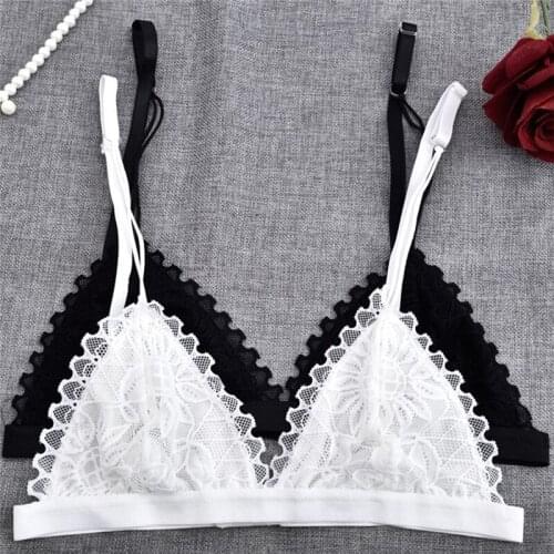 Sexy Woman Bra Floral Lace Bra Wire Free Bralette Lingerie Female Seamless Unpadded Transparent Brassiere Intimates Black White