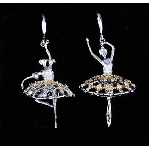 Fashion Creative Ballet Girl Drop Earrings Elegant Asymmetric Design Silver Jewelry For Women Wedding Party Unique Birthday Gift