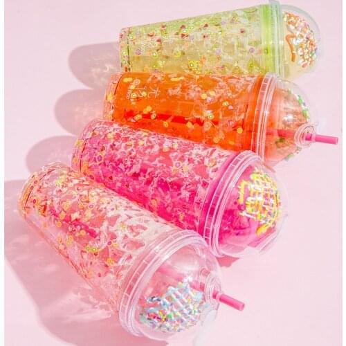 Cute Fruit Water Bottle Straw Type With Lid Drinking Bottle Summer Student Cute Ice Cup Plastic Female Durable Cartoon Kettle