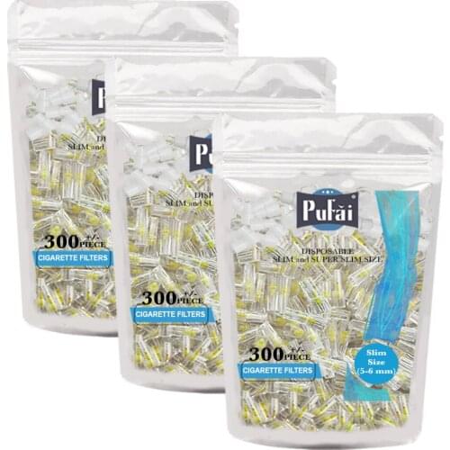 Pufai Slim Cigarette Filters Compatible 5mm 6mm 900 Piece 3 Pack