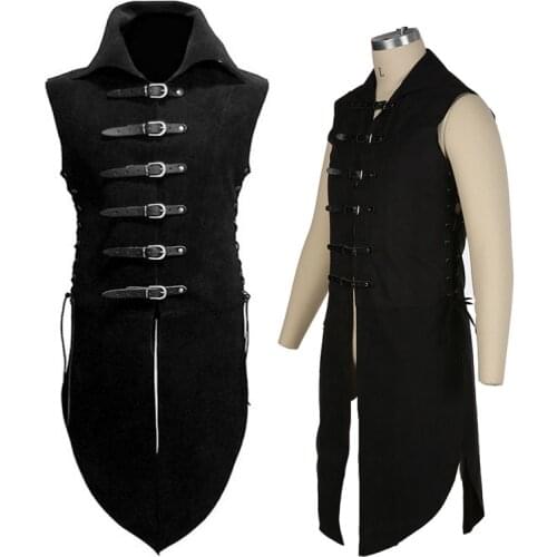 Medieval Pirate Warrior Costume Halloween Vest Coat Tunic Lederwam Waldelf Jerkin Armor For Men Adult Buckle Strap Vest Doublet