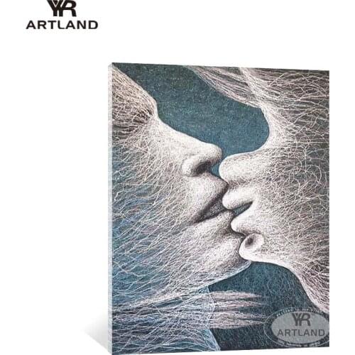 Unique gift abstract lover kiss line drawing wall decor handmade oil painting on canvas hanging picture for living room bedroom