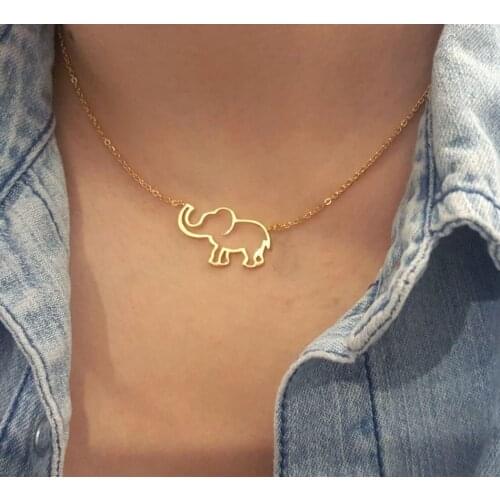 Cute Origami Elephant Pendant Necklace Women Animal Jewelry Stainless Steel Gold Chain Lucky Elephant Contour Choker Bijoux Femm