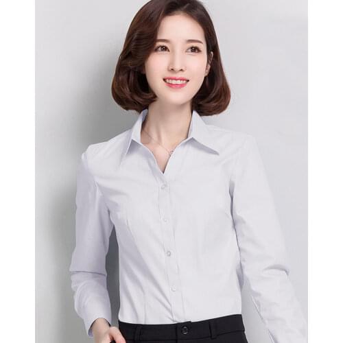 Spring Autumn Womens Shirts Long Sleeve Casual Chiffon Blouse Female V-Neck Work Wear Solid Color White Office Shirts For Women
