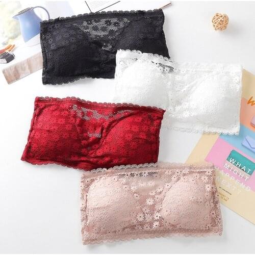 Womens Sexy Tube Tops Wireless Bras Lace Strapless Cropped Tops Floral Ladies Intimates Seamless Underwear Woman Bandeau Tops