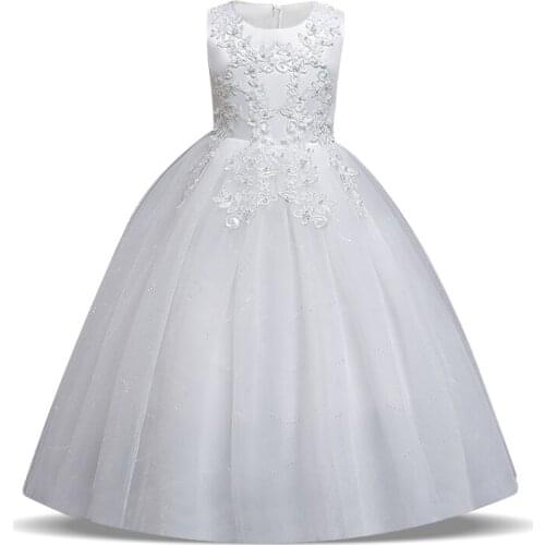 White Bridesmaid Dress Kids Dresses For Girls Children Long Princess Dress Wedding Vestidos Girl Party Dress 4 10 12 Years