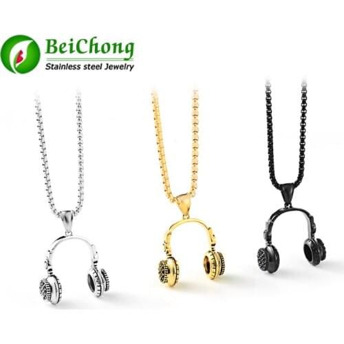 10pcs Stainless Steel Gold Retro DJ BOY Headset CD Music Fans Headphone Pendant Charm Cuban Chain Necklace Gift