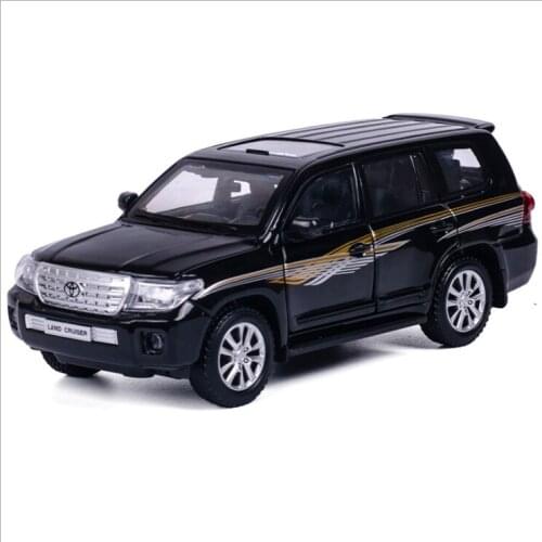 1: 24 Simulation Toyota Land Cruiser Alloy Car Model Childrens Sound and Light Toy Car Birthday Gift for New Year Black Car